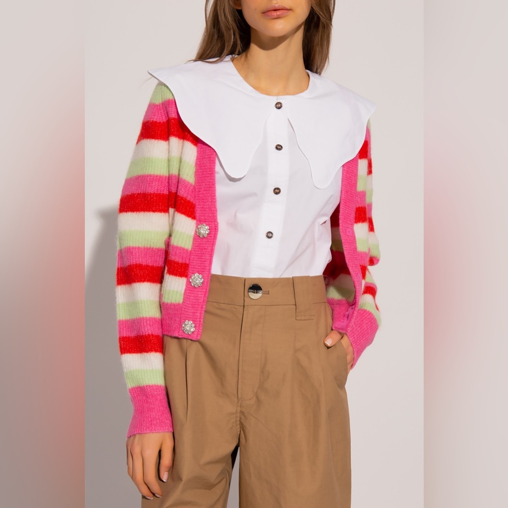GANNI Striped Cardigan Size S NWT